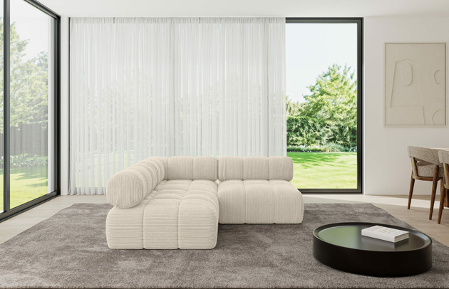 Bezug: Cord, Farbe: Beige - Poso 105, Stellvariante: Ottomane Links, Stoffbeschreibung: POSO ist ein angenehm anzufühlender Velours mit Kordstruktur (35000 MartindaleZyklen) und leicht zu reinigender Möbellstoff, lichtecht (5) und pillingarm (5), Gewicht 380 g/m2 ±5%, Materialzusammensetzung: 90% Polyseter, 10% Nylon, Pilling Resistenz: 5, Abriebfestigkeit: 5, Scheuerbeständigkeit: 30000 Martindale-Zyklen, Zimmer: Wohnzimmer, Tiefe: 190 cm, Breite: 190 cm, Höhe: 70 cm, Anzahl der Sitzflächen: 4, Sitzfüllung: Wellenfeder, Art der Rückenkissen: Rückenlehne - feste, Annzahl der Sitzkissen: 2, Breite der Ottomane: 95 cm, Tiefe der Ottomane: 190 cm, Tiefe der Sitzfläche: 65 cm, Sitzhöhe: 40 cm, Schlaffunktion: Ohne Schlaffunktion - 1