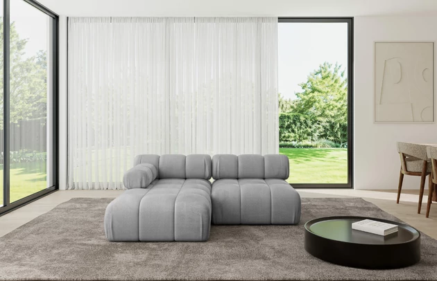 Bezug: Samt, Farbe: Hellgrau - Monolith 84, Stellvariante: Ottomane Links, Stoffbeschreibung: MONOLITH: Wasserabweisender und leicht zu reinigender Möbelstoff, scheuerfest (100.000 Martindale-Zyklen) lichtecht (5) und pillingarm (4-5), aus 100 % PES, Gewicht 330 g/m2 ±5 %, Materialzusammensetzung: 100% Polyseter, Pilling Resistenz: 4, Abriebfestigkeit: 5, Scheuerbeständigkeit: 100000 Martindale-Zyklen, Zimmer: Wohnzimmer, Tiefe: 160 cm, Breite: 190 cm, Höhe: 70 cm, Anzahl der Sitzflächen: 4, Sitzfüllung: Wellenfeder und T30-Schaum, Art der Rückenkissen: Rückenlehne - feste, Annzahl der Sitzkissen: 2, Breite der Ottomane: 95 cm, Tiefe der Ottomane: 160 cm, Tiefe der Sitzfläche: 65 cm, Sitzhöhe: 40 cm, Schlaffunktion: Ohne Schlaffunktion - 1