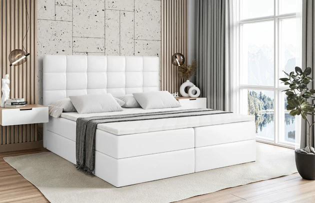 Bezug: Kunstleder, Farbe: Weiß - Soft 17, Zimmer: Schlafzimmer, Länge: 207 cm, Breite: 120 cm, Höhe: 110 cm, Größe: 120x200 cm, Liegehöhe: 55 cm, Matratze: Bonellfederung, Bettkasten: Ja, Gepolsterte Rückseite: Nein, Härtegrad der Matratze: H3, Stoffbeschreibung: Polsterstoff SOFT:Leicht zu reinigendes Lederimitat. scheuerfest (100.000 Martindale-Zyklen). lichtecht (6). reibecht (4-5). 100%PU (Oberseite) + 75%PES mit 25%CO (Unterseite), Stil: Modern, Länge der Schlaffläche: 200 cm, Breite der Schlaffläche: 120 cm, Höhe der Matratze: 20 cm, Farbe des Toppers: Weiß, Höhe des Toppers: 5 cm, Material des Toppers: Schaumstoff, Anzahl der Bettkasten: 2, Höhe der Bettkasten: 30 cm, Höhe des Kopfteils: 110 cm, Material der Füße: Plastik, Höhe der Füße: 2 cm, Dicke des Kopfteils: 8 cm, Dicke des Fußteils: 7 cm, Material: Holz - 1