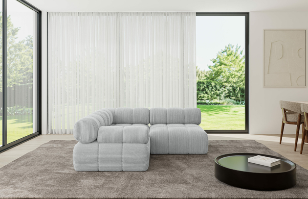 Bezug: Cord, Farbe: Grau - Poso 110, Stellvariante: Ottomane Links, Stoffbeschreibung: POSO ist ein angenehm anzufühlender Velours mit Kordstruktur (35000 MartindaleZyklen) und leicht zu reinigender Möbellstoff, lichtecht (5) und pillingarm (5), Gewicht 380 g/m2 ±5%, Materialzusammensetzung: 90% Polyseter, 10% Nylon, Pilling Resistenz: 5, Abriebfestigkeit: 5, Scheuerbeständigkeit: 30000 Martindale-Zyklen, Zimmer: Wohnzimmer, Tiefe: 190 cm, Breite: 190 cm, Höhe: 70 cm, Anzahl der Sitzflächen: 4, Sitzfüllung: Wellenfeder, Art der Rückenkissen: Rückenlehne - feste, Annzahl der Sitzkissen: 2, Breite der Ottomane: 95 cm, Tiefe der Ottomane: 190 cm, Tiefe der Sitzfläche: 65 cm, Sitzhöhe: 40 cm, Schlaffunktion: Ohne Schlaffunktion - 1