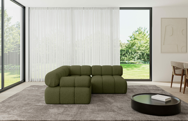 Bezug: Bouclé, Farbe: Grün - Quelle 38, Stellvariante: Ottomane Links, Stoffbeschreibung: Polsterstoff Quelle: hochwertiger Bouclé Stoff, strapazierfähig, atmungsaktiv und pflegeleicht. (80.000 Martindale-Zyklen) 100 % PES, pillingarm(4-5), Gewicht 315 g/m² ±5 %, Materialzusammensetzung: 100% Polyseter, Pilling Resistenz: 5, Abriebfestigkeit: 5, Scheuerbeständigkeit: 80000 Martindale-Zyklen, Zimmer: Wohnzimmer, Tiefe: 190 cm, Breite: 190 cm, Höhe: 70 cm, Anzahl der Sitzflächen: 4, Sitzfüllung: Wellenfeder, Art der Rückenkissen: Rückenlehne - feste, Annzahl der Sitzkissen: 2, Breite der Ottomane: 95 cm, Tiefe der Ottomane: 190 cm, Tiefe der Sitzfläche: 65 cm, Sitzhöhe: 40 cm, Schlaffunktion: Ohne Schlaffunktion - 1