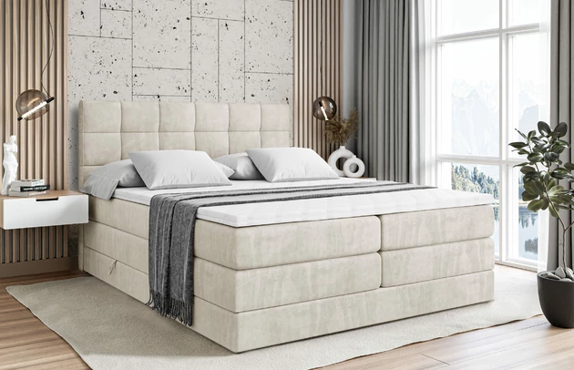 Material: Holz, Höhe: 110 cm, Stoffbeschreibung: Polsterstoff Casablanca: „Pet-friendly“, leicht zu reinigen (CleanBOO+), wasserabweisend mit Lotuseffekt, scheuerfest (45.000 Martindale- Zyklen), Gewicht 310g/m2 ±5 %, Höhe des Kopfteils: 110 cm, Bezug: Samt, Farbe: Beige - Casablanca 2301, Zimmer: Schlafzimmer, Länge: 207 cm, Breite: 120 cm, Größe: 120x200 cm, Länge der Schlaffläche: 200 cm, Breite der Schlaffläche: 120 cm, Liegehöhe: 55 cm, Härtegrad der Matratze: H3, Höhe der Matratze: 38 cm, Matratze: Multipocketfederung und Bonellfederung, Farbe des Toppers: Weiß, Höhe des Toppers: 5 cm, Material des Toppers: Schaumstoff, Bettkasten: Ja, Anzahl der Bettkasten: 2, Höhe des Bettkastens: 30 cm, Material der Füße: Plastik, Höhe der Füße: 2 cm, Dicke des Kopfteils: 8 cm, Dicke des Fußteils: 7 cm, Gepolsterte Rückseite: Nein - 1