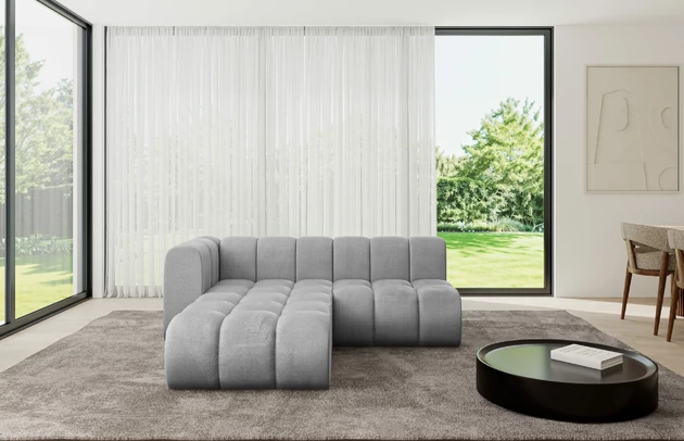 Bezug: Samt, Farbe: Hellgrau - Monolith 84, Stellvariante: Ottomane Links, Stoffbeschreibung: MONOLITH: Wasserabweisender und leicht zu reinigender Möbelstoff, scheuerfest (100.000 Martindale-Zyklen) lichtecht (5) und pillingarm (4-5), aus 100 % PES, Gewicht 330 g/m2 ±5 %, Materialzusammensetzung: 100% Polyseter, Pilling Resistenz: 4, Abriebfestigkeit: 5, Scheuerbeständigkeit: 100000 Martindale-Zyklen, Zimmer: Wohnzimmer, Tiefe: 177 cm, Breite: 205 cm, Höhe: 70 cm, Anzahl der Sitzflächen: 4, Sitzfüllung: Wellenfeder, Art der Rückenkissen: Rückenlehne - feste, Breite der Ottomane: 87 cm, Tiefe der Ottomane: 90 cm, Tiefe der Sitzfläche: 62 cm, Sitzhöhe: 40 cm, Schlaffunktion: Ohne Schlaffunktion - 1