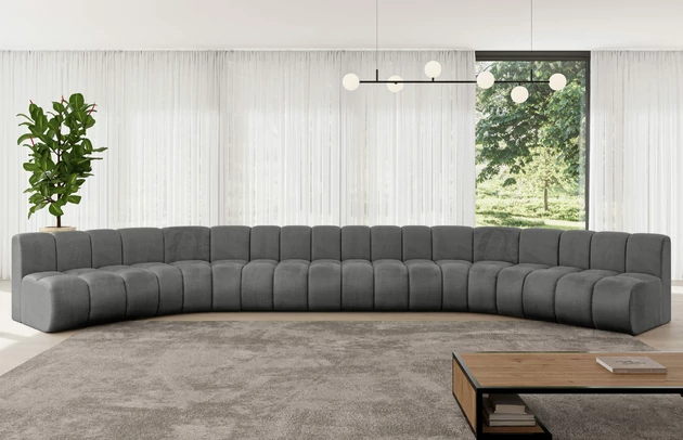 Bezug: Samt, Farbe: Dunkelgrau - Monolith 92, Stellvariante: U-Form, Stoffbeschreibung: MONOLITH: Wasserabweisender und leicht zu reinigender Möbelstoff, scheuerfest (100.000 Martindale-Zyklen) lichtecht (5) und pillingarm (4-5), aus 100 % PES, Gewicht 330 g/m2 ±5 %, Materialzusammensetzung: 100% Polyseter, Pilling Resistenz: 4, Abriebfestigkeit: 5, Scheuerbeständigkeit: 100000 Martindale-Zyklen, Zimmer: Wohnzimmer, Tiefe: 174 cm, Breite: 581 cm, Höhe: 70 cm, Anzahl der Sitzflächen: 8, Sitzfüllung: Wellenfeder, Art der Rückenkissen: Rückenlehne - feste, Tiefe der Sitzfläche: 62 cm, Sitzhöhe: 40 cm, Schlaffunktion: Ohne Schlaffunktion - 1