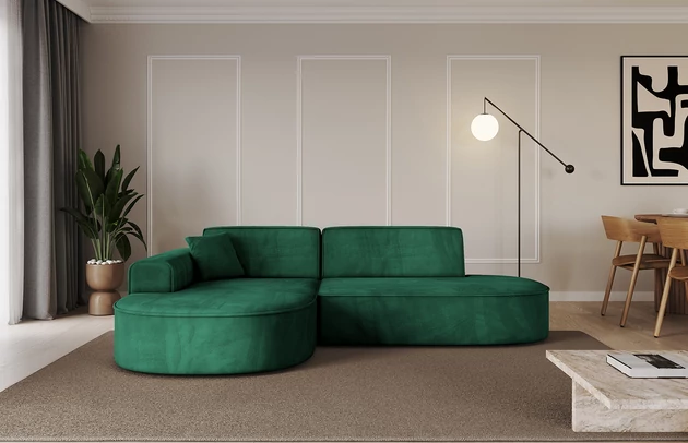 Bezug: Samt, Farbe: Dunkelgrün - Dream Velvet 202.31, Stellvariante: Ottomane Links, Stoffbeschreibung: Polsterstoff Dream Velvet: Wasserabweisender und leicht zu reinigender Möbelstoff, scheuerfest (30.000 Martindale-Zyklen) lichtecht (6) und pillingarm (4-5), aus 100 % PES, Gewicht 360 g/m2 ±5 %, Materialzusammensetzung: 100% Polyseter, Pilling Resistenz: 4-5, Abriebfestigkeit: 5, Scheuerbeständigkeit: 30000 Martindale-Zyklen, Ausstattung: Kissen, Zimmer: Wohnzimmer, Tiefe: 171 cm, Breite: 243 cm, Höhe: 79,5 cm, Anzahl der Sitzflächen: 3, Sitzfüllung: Wellenfeder + HR35 und T30-Schaum, Art der Rückenkissen: Rückenlehne - feste, Annzahl der Sitzkissen: 2, Anzahl der Zierkissen: 1, Breite der Armlehnen: 20 cm, Höhe der Armlehnen: 58 cm, Breite der Ottomane: 109 cm, Tiefe der Ottomane: 151 cm, Tiefe der Sitzfläche: 62 cm, Sitzhöhe: 43,5 cm, Schlaffunktion: Ohne Schlaffunktion - 1