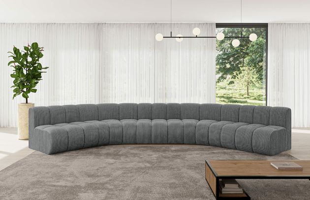 Bezug: Cord, Farbe: Dunkelgrau - Poso 115, Stellvariante: U-Form, Stoffbeschreibung: POSO ist ein angenehm anzufühlender Velours mit Kordstruktur (35000 MartindaleZyklen) und leicht zu reinigender Möbellstoff, lichtecht (5) und pillingarm (5), Gewicht 380 g/m2 ±5%, Materialzusammensetzung: 90% Polyseter, 10% Nylon, Pilling Resistenz: 5, Abriebfestigkeit: 5, Scheuerbeständigkeit: 30000 Martindale-Zyklen, Zimmer: Wohnzimmer, Tiefe: 174 cm, Breite: 490 cm, Höhe: 70 cm, Anzahl der Sitzflächen: 7, Sitzfüllung: Wellenfeder, Art der Rückenkissen: Rückenlehne - feste, Tiefe der Sitzfläche: 62 cm, Sitzhöhe: 40 cm, Schlaffunktion: Ohne Schlaffunktion - 1