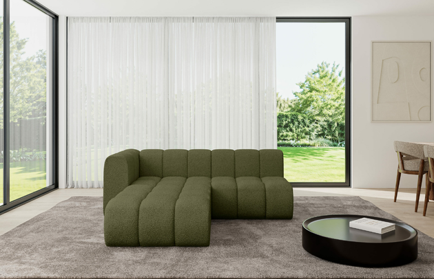 Bezug: Bouclé, Farbe: Grün - Quelle 38, Stellvariante: Ottomane Links, Stoffbeschreibung: Polsterstoff Quelle: hochwertiger Bouclé Stoff, strapazierfähig, atmungsaktiv und pflegeleicht. (80.000 Martindale-Zyklen) 100 % PES, pillingarm(4-5), Gewicht 315 g/m² ±5 %, Materialzusammensetzung: 100% Polyseter, Pilling Resistenz: 5, Abriebfestigkeit: 5, Scheuerbeständigkeit: 80000 Martindale-Zyklen, Zimmer: Wohnzimmer, Tiefe: 177 cm, Breite: 205 cm, Höhe: 70 cm, Anzahl der Sitzflächen: 4, Sitzfüllung: Wellenfeder, Art der Rückenkissen: Rückenlehne - feste, Breite der Ottomane: 87 cm, Tiefe der Ottomane: 90 cm, Tiefe der Sitzfläche: 62 cm, Sitzhöhe: 40 cm, Schlaffunktion: Ohne Schlaffunktion - 1