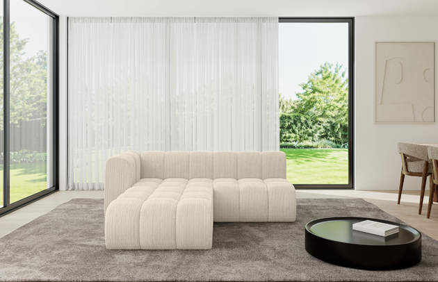 Bezug: Cord, Farbe: Beige - Poso 105, Stellvariante: Ottomane Links, Stoffbeschreibung: POSO ist ein angenehm anzufühlender Velours mit Kordstruktur (35000 MartindaleZyklen) und leicht zu reinigender Möbellstoff, lichtecht (5) und pillingarm (5), Gewicht 380 g/m2 ±5%, Materialzusammensetzung: 90% Polyseter, 10% Nylon, Pilling Resistenz: 5, Abriebfestigkeit: 5, Scheuerbeständigkeit: 30000 Martindale-Zyklen, Zimmer: Wohnzimmer, Tiefe: 177 cm, Breite: 205 cm, Höhe: 70 cm, Anzahl der Sitzflächen: 4, Sitzfüllung: Wellenfeder, Art der Rückenkissen: Rückenlehne - feste, Breite der Ottomane: 87 cm, Tiefe der Ottomane: 90 cm, Tiefe der Sitzfläche: 62 cm, Sitzhöhe: 40 cm, Schlaffunktion: Ohne Schlaffunktion - 1