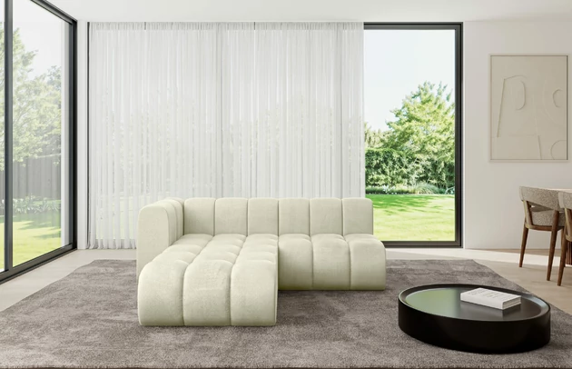 Bezug: Samt, Farbe: Beige - Monolith 4, Stellvariante: Ottomane Links, Stoffbeschreibung: MONOLITH: Wasserabweisender und leicht zu reinigender Möbelstoff, scheuerfest (100.000 Martindale-Zyklen) lichtecht (5) und pillingarm (4-5), aus 100 % PES, Gewicht 330 g/m2 ±5 %, Materialzusammensetzung: 100% Polyseter, Pilling Resistenz: 4, Abriebfestigkeit: 5, Scheuerbeständigkeit: 100000 Martindale-Zyklen, Zimmer: Wohnzimmer, Tiefe: 177 cm, Breite: 205 cm, Höhe: 70 cm, Anzahl der Sitzflächen: 4, Sitzfüllung: Wellenfeder, Art der Rückenkissen: Rückenlehne - feste, Breite der Ottomane: 87 cm, Tiefe der Ottomane: 90 cm, Tiefe der Sitzfläche: 62 cm, Sitzhöhe: 40 cm, Schlaffunktion: Ohne Schlaffunktion - 1