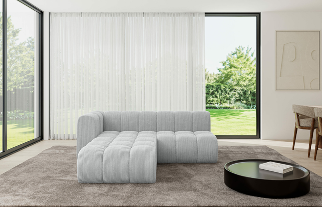 Bezug: Cord, Farbe: Grau - Poso 110, Stellvariante: Ottomane Links, Stoffbeschreibung: POSO ist ein angenehm anzufühlender Velours mit Kordstruktur (35000 MartindaleZyklen) und leicht zu reinigender Möbellstoff, lichtecht (5) und pillingarm (5), Gewicht 380 g/m2 ±5%, Materialzusammensetzung: 90% Polyseter, 10% Nylon, Pilling Resistenz: 5, Abriebfestigkeit: 5, Scheuerbeständigkeit: 30000 Martindale-Zyklen, Zimmer: Wohnzimmer, Tiefe: 177 cm, Breite: 205 cm, Höhe: 70 cm, Anzahl der Sitzflächen: 4, Sitzfüllung: Wellenfeder, Art der Rückenkissen: Rückenlehne - feste, Breite der Ottomane: 87 cm, Tiefe der Ottomane: 90 cm, Tiefe der Sitzfläche: 62 cm, Sitzhöhe: 40 cm, Schlaffunktion: Ohne Schlaffunktion - 1