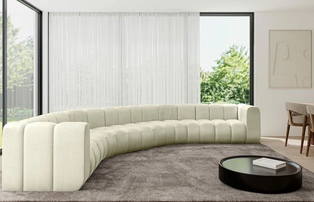 Bezug: Samt, Farbe: Beige - Monolith 4, Stellvariante: U-Form, Stoffbeschreibung: MONOLITH: Wasserabweisender und leicht zu reinigender Möbelstoff, scheuerfest (100.000 Martindale-Zyklen) lichtecht (5) und pillingarm (4-5), aus 100 % PES, Gewicht 330 g/m2 ±5 %, Materialzusammensetzung: 100% Polyseter, Pilling Resistenz: 4, Abriebfestigkeit: 5, Scheuerbeständigkeit: 100000 Martindale-Zyklen, Zimmer: Wohnzimmer, Tiefe: 373 cm, Breite: 373 cm, Höhe: 70 cm, Anzahl der Sitzflächen: 7, Sitzfüllung: Wellenfeder, Art der Rückenkissen: Rückenlehne - feste, Tiefe der Sitzfläche: 62 cm, Sitzhöhe: 40 cm, Schlaffunktion: Ohne Schlaffunktion - 1