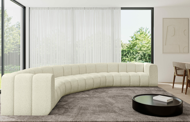 Bezug: Bouclé, Farbe: Beige - Quelle 02, Stellvariante: U-Form, Stoffbeschreibung: Polsterstoff Quelle: hochwertiger Bouclé Stoff, strapazierfähig, atmungsaktiv und pflegeleicht. (80.000 Martindale-Zyklen) 100 % PES, pillingarm(4-5), Gewicht 315 g/m² ±5 %, Materialzusammensetzung: 100% Polyseter, Pilling Resistenz: 5, Abriebfestigkeit: 5, Scheuerbeständigkeit: 80000 Martindale-Zyklen, Zimmer: Wohnzimmer, Tiefe: 373 cm, Breite: 373 cm, Höhe: 70 cm, Anzahl der Sitzflächen: 7, Sitzfüllung: Wellenfeder, Art der Rückenkissen: Rückenlehne - feste, Tiefe der Sitzfläche: 62 cm, Sitzhöhe: 40 cm, Schlaffunktion: Ohne Schlaffunktion - 1