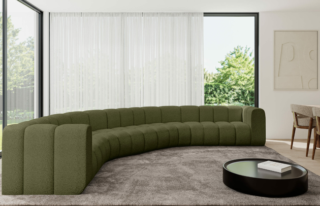 Bezug: Bouclé, Farbe: Grün - Quelle 38, Stellvariante: U-Form, Stoffbeschreibung: Polsterstoff Quelle: hochwertiger Bouclé Stoff, strapazierfähig, atmungsaktiv und pflegeleicht. (80.000 Martindale-Zyklen) 100 % PES, pillingarm(4-5), Gewicht 315 g/m² ±5 %, Materialzusammensetzung: 100% Polyseter, Pilling Resistenz: 5, Abriebfestigkeit: 5, Scheuerbeständigkeit: 80000 Martindale-Zyklen, Zimmer: Wohnzimmer, Tiefe: 373 cm, Breite: 373 cm, Höhe: 70 cm, Anzahl der Sitzflächen: 7, Sitzfüllung: Wellenfeder, Art der Rückenkissen: Rückenlehne - feste, Tiefe der Sitzfläche: 62 cm, Sitzhöhe: 40 cm, Schlaffunktion: Ohne Schlaffunktion - 1