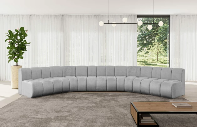 Bezug: Samt, Farbe: Hellgrau - Monolith 84, Stellvariante: U-Form, Stoffbeschreibung: MONOLITH: Wasserabweisender und leicht zu reinigender Möbelstoff, scheuerfest (100.000 Martindale-Zyklen) lichtecht (5) und pillingarm (4-5), aus 100 % PES, Gewicht 330 g/m2 ±5 %, Materialzusammensetzung: 100% Polyseter, Pilling Resistenz: 4, Abriebfestigkeit: 5, Scheuerbeständigkeit: 100000 Martindale-Zyklen, Zimmer: Wohnzimmer, Tiefe: 174 cm, Breite: 490 cm, Höhe: 70 cm, Anzahl der Sitzflächen: 7, Sitzfüllung: Wellenfeder, Art der Rückenkissen: Rückenlehne - feste, Tiefe der Sitzfläche: 62 cm, Sitzhöhe: 40 cm, Schlaffunktion: Ohne Schlaffunktion - 1