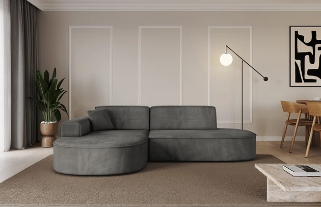 Bezug: Samt, Farbe: Dunkelgrau - Dream Velvet 202.13, Stellvariante: Ottomane Links, Stoffbeschreibung: Polsterstoff Dream Velvet: Wasserabweisender und leicht zu reinigender Möbelstoff, scheuerfest (30.000 Martindale-Zyklen) lichtecht (6) und pillingarm (4-5), aus 100 % PES, Gewicht 360 g/m2 ±5 %, Materialzusammensetzung: 100% Polyseter, Pilling Resistenz: 4-5, Abriebfestigkeit: 5, Scheuerbeständigkeit: 30000 Martindale-Zyklen, Ausstattung: Kissen, Zimmer: Wohnzimmer, Tiefe: 171 cm, Breite: 243 cm, Höhe: 79,5 cm, Anzahl der Sitzflächen: 3, Sitzfüllung: Wellenfeder + HR35 und T30-Schaum, Art der Rückenkissen: Rückenlehne - feste, Annzahl der Sitzkissen: 2, Anzahl der Zierkissen: 1, Breite der Armlehnen: 20 cm, Höhe der Armlehnen: 58 cm, Breite der Ottomane: 109 cm, Tiefe der Ottomane: 151 cm, Tiefe der Sitzfläche: 62 cm, Sitzhöhe: 43,5 cm, Schlaffunktion: Ohne Schlaffunktion - 1