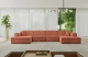 Bezug: Samt, Farbe: Apricot - Dream Velvet 202.07, Stellvariante: U-Form, Stoffbeschreibung: Polsterstoff Dream Velvet: Wasserabweisender und leicht zu reinigender Möbelstoff, scheuerfest (30.000 Martindale-Zyklen) lichtecht (6) und pillingarm (4-5), aus 100 % PES, Gewicht 360 g/m2 ±5 %, Materialzusammensetzung: 100% Polyseter, Pilling Resistenz: 4.maj, Abriebfestigkeit: 5, Scheuerbeständigkeit: 30000 Martindale-Zyklen, Ausstattung: Kissen, Zimmer: Wohnzimmer, Tiefe: 165 cm, Breite: 386 cm, Höhe: 77 cm, Anzahl der Sitzflächen: 6, Sitzfüllung: Wellenfeder + T30-Schaum, Art der Rückenkissen: Rückenlehne - feste, Annzahl der Sitzkissen: 4, Anzahl der Zierkissen: 2, Breite der Armlehnen: 25 cm, Höhe der Armlehnen: 58 cm, Breite der Ottomane: 108 cm, Tiefe der Ottomane: 143 cm, Tiefe der Sitzfläche: 62 cm, Sitzhöhe: 41 cm, Schlaffunktion: Ohne Schlaffunktion - 1