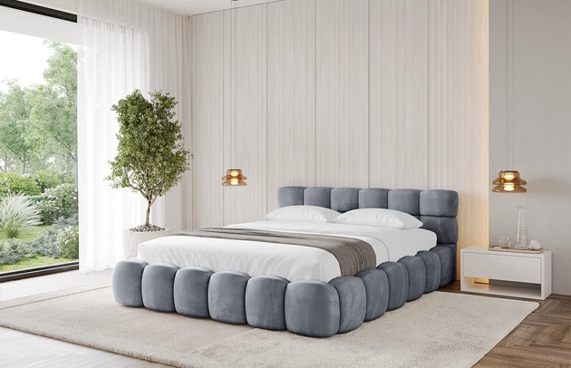 Bezug: Samt, Farbe: Grau - Casablanca 2314, Stoffbeschreibung: Polsterstoff Casablanca: „Pet-friendly“, leicht zu reinigen (CleanBOO+), wasserabweisend mit Lotuseffekt, scheuerfest (45.000 Martindale- Zyklen), Gewicht 310g/m2 ±5 %, Zimmer: Schlafzimmer, Länge: 226 cm, Breite: 152 cm, Höhe: 81 cm, Größe: 120x200 cm, Länge der Schlaffläche: 200 cm, Breite der Schlaffläche: 120 cm, Liegehöhe: 48 cm, Matratze: Mit H3 / H4 Taschenfederkern Matratze, Höhe der Matratze: 25 cm, Matratzentyp: Taschenfederkernmatratze, Bettkasten: Ja, Anzahl der Bettkasten: 1, Höhe der Bettkasten: 30 cm, Höhe des Kopfteils: 81 cm, Dicke des Kopfteils: 8 cm, Gepolsterte Rückseite: Nein - 1