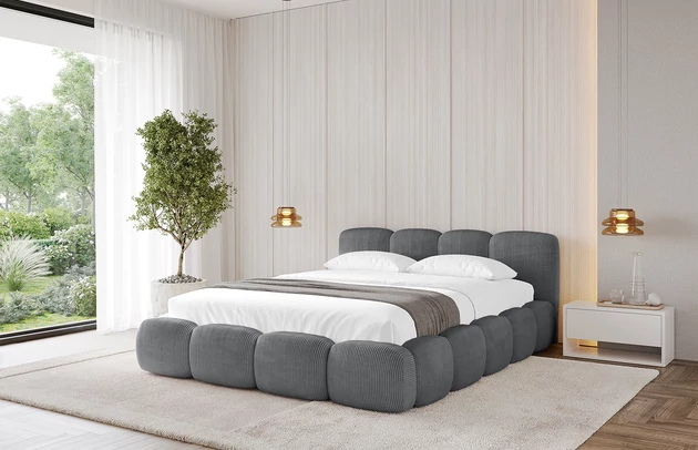 Bezug: Cord, Farbe: Dunkelgrau - Poso 115, Stoffbeschreibung: POSO ist ein angenehm anzufühlender Velours mit Kordstruktur (35000 MartindaleZyklen) und leicht zu reinigender Möbellstoff, lichtecht (5) und pillingarm (5), Gewicht 380 g/m2 ±5%, Zimmer: Schlafzimmer, Länge: 226 cm, Breite: 152 cm, Höhe: 81 cm, Größe: 120x200 cm, Länge der Schlaffläche: 200 cm, Breite der Schlaffläche: 120 cm, Liegehöhe: 48 cm, Matratze: Mit H3 / H4 Taschenfederkern Matratze, Höhe der Matratze: 25 cm, Matratzentyp: Taschenfederkernmatratze, Bettkasten: Ja, Anzahl der Bettkasten: 1, Höhe der Bettkasten: 30 cm, Höhe des Kopfteils: 81 cm, Dicke des Kopfteils: 8 cm, Gepolsterte Rückseite: Nein - 1