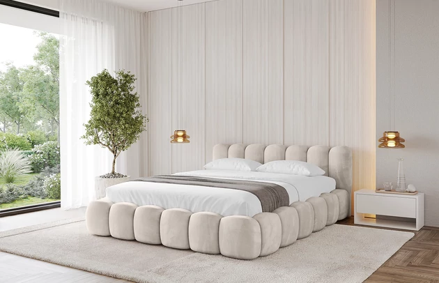 Bezug: Velvet, Farbe: Beige - Casablanca 2301, Stoffbeschreibung: Polsterstoff Casablanca: „Pet-friendly“, leicht zu reinigen (CleanBOO+), wasserabweisend mit Lotuseffekt, scheuerfest (45.000 Martindale- Zyklen), Gewicht 310g/m2 ±5 %, Zimmer: Schlafzimmer, Länge: 226 cm, Breite: 152 cm, Höhe: 81 cm, Größe: 120x200 cm, Länge der Schlaffläche: 200 cm, Breite der Schlaffläche: 120 cm, Liegehöhe: 48 cm, Matratze: Mit H3 / H4 Taschenfederkern Matratze, Höhe der Matratze: 25 cm, Matratzentyp: Taschenfederkernmatratze, Bettkasten: Ja, Anzahl der Bettkasten: 1, Höhe der Bettkasten: 30 cm, Höhe des Kopfteils: 81 cm, Dicke des Kopfteils: 8 cm, Gepolsterte Rückseite: Nein - 1