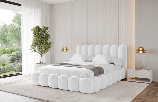 Bezug: Bouclé, Farbe: Weiß - Quelle 01, Stoffbeschreibung: Polsterstoff Quelle: hochwertiger Bouclé Stoff, strapazierfähig, atmungsaktiv und pflegeleicht. (80.000 Martindale-Zyklen) 100 % PES, pillingarm(4-5), Gewicht 315 g/m² ±5 %, Zimmer: Schlafzimmer, Länge: 224 cm, Breite: 168 cm, Höhe: 110 cm, Größe: 140x200 cm, Länge der Schlaffläche: 200 cm, Breite der Schlaffläche: 140 cm, Liegehöhe: 48 cm, Matratze: Mit H3 / H4 Taschenfederkern Matratze, Höhe der Matratze: 25 cm, Matratzentyp: Taschenfederkernmatratze, Bettkasten: Ja, Anzahl der Bettkasten: 1, Höhe der Bettkasten: 33 cm, Höhe des Kopfteils: 110 cm, Dicke des Kopfteils: 12 cm, Dicke des Fußteils: 12 cm, Gepolsterte Rückseite: Nein - 1