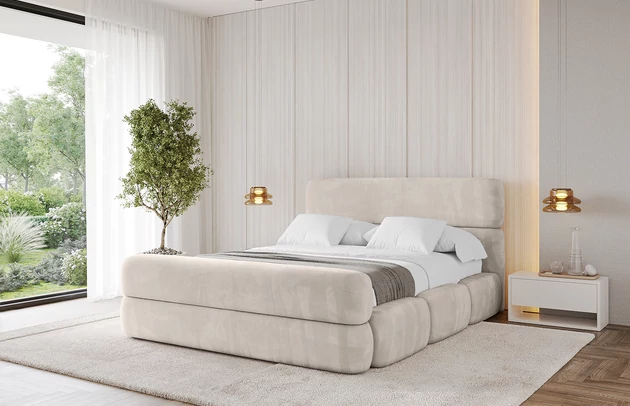 Bezug: Velvet, Farbe: Beige - Casablanca 2301, Stoffbeschreibung: Polsterstoff Casablanca: „Pet-friendly“, leicht zu reinigen (CleanBOO+), wasserabweisend mit Lotuseffekt, scheuerfest (45.000 Martindale- Zyklen), Gewicht 310g/m2 ±5 %, Zimmer: Schlafzimmer, Länge: 224 cm, Breite: 148 cm, Höhe: 110 cm, Größe: 120x200 cm, Länge der Schlaffläche: 200 cm, Breite der Schlaffläche: 120 cm, Liegehöhe: 48 cm, Matratze: Mit H3 / H4 Taschenfederkern Matratze, Höhe der Matratze: 25 cm, Matratzentyp: Taschenfederkernmatratze, Bettkasten: Ja, Anzahl der Bettkasten: 1, Höhe der Bettkasten: 33 cm, Höhe des Kopfteils: 110 cm, Dicke des Kopfteils: 12 cm, Dicke des Fußteils: 12 cm, Gepolsterte Rückseite: Nein - 1