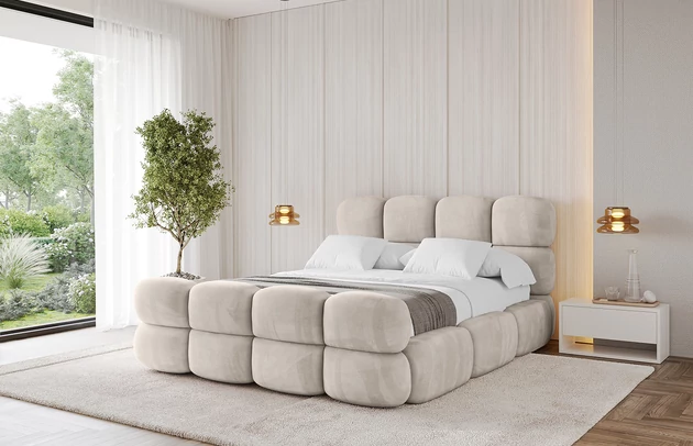 Bezug: Velvet, Farbe: Beige - Casablanca 2301, Stoffbeschreibung: Polsterstoff Casablanca: „Pet-friendly“, leicht zu reinigen (CleanBOO+), wasserabweisend mit Lotuseffekt, scheuerfest (45.000 Martindale- Zyklen), Gewicht 310g/m2 ±5 %, Zimmer: Schlafzimmer, Länge: 224 cm, Breite: 148 cm, Höhe: 110 cm, Größe: 120x200 cm, Länge der Schlaffläche: 200 cm, Breite der Schlaffläche: 120 cm, Liegehöhe: 48 cm, Matratze: Mit H3 / H4 Taschenfederkern Matratze, Höhe der Matratze: 25 cm, Matratzentyp: Taschenfederkernmatratze, Bettkasten: Ja, Anzahl der Bettkasten: 1, Höhe der Bettkasten: 33 cm, Höhe des Kopfteils: 110 cm, Dicke des Kopfteils: 12 cm, Dicke des Fußteils: 12 cm, Gepolsterte Rückseite: Nein - 1