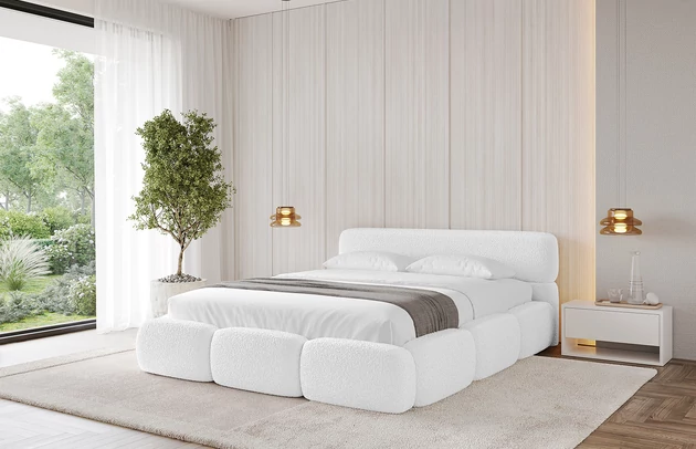 Bezug: Bouclé, Farbe: Weiß - Quelle 01, Stoffbeschreibung: Polsterstoff Quelle: hochwertiger Bouclé Stoff, strapazierfähig, atmungsaktiv und pflegeleicht. (80.000 Martindale-Zyklen) 100 % PES, pillingarm(4-5), Gewicht 315 g/m² ±5 %, Zimmer: Schlafzimmer, Länge: 226 cm, Breite: 152 cm, Höhe: 81 cm, Größe: 120x200 cm, Länge der Schlaffläche: 200 cm, Breite der Schlaffläche: 120 cm, Liegehöhe: 48 cm, Matratze: Mit H3 / H4 Taschenfederkern Matratze, Höhe der Matratze: 25 cm, Matratzentyp: Taschenfederkernmatratze, Bettkasten: Ja, Anzahl der Bettkasten: 1, Höhe der Bettkasten: 30 cm, Höhe des Kopfteils: 81 cm, Dicke des Kopfteils: 8 cm, Gepolsterte Rückseite: Nein - 1