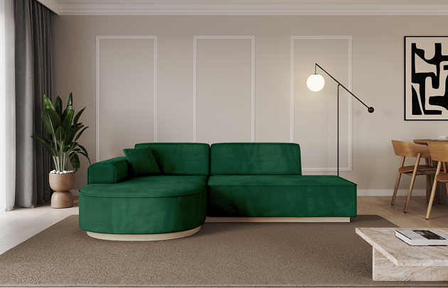 Bezug: Samt, Farbe: Grün - Kronos 19, Stellvariante: Ottomane Links, Stoffbeschreibung: KRONOS: Scheuerfester (50.000 Martindale-Zyklen), flauschiger Möbelstoff mit weicher Plüschoberfläche, lichtecht (5), reibecht (4-5), pillingarm (4). Gewicht 275 g/m2 ±5%., Materialzusammensetzung: 100% Polyseter, Pilling Resistenz: 5, Abriebfestigkeit: 5, Scheuerbeständigkeit: 50000 Martindale-Zyklen, Ausstattung: Kissen, Zimmer: Wohnzimmer, Tiefe: 171 cm, Breite: 243 cm, Höhe: 83 cm, Anzahl der Sitzflächen: 4, Sitzfüllung: Wellenfeder + HR35 und T30-Schaum, Art der Rückenkissen: Rückenlehne - feste, Annzahl der Sitzkissen: 2, Anzahl der Zierkissen: 1, Tiefe der Armlehnen: 82 cm, Breite der Armlehnen: 20 cm, Höhe der Armlehnen: 58 cm, Breite der Ottomane: 109 cm, Tiefe der Ottomane: 151 cm, Tiefe der Sitzfläche: 62 cm, Sitzhöhe: 47 cm, Schlaffunktion: Ohne Schlaffunktion - 1