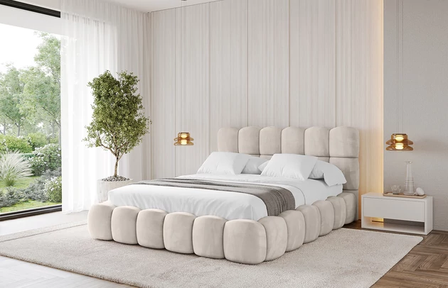 Bezug: Velvet, Farbe: Beige - Casablanca 2301, Stoffbeschreibung: Polsterstoff Casablanca: „Pet-friendly“, leicht zu reinigen (CleanBOO+), wasserabweisend mit Lotuseffekt, scheuerfest (45.000 Martindale- Zyklen), Gewicht 310g/m2 ±5 %, Zimmer: Schlafzimmer, Länge: 224 cm, Breite: 148 cm, Höhe: 110 cm, Größe: 120x200 cm, Länge der Schlaffläche: 200 cm, Breite der Schlaffläche: 120 cm, Liegehöhe: 48 cm, Matratze: Mit H3 / H4 Taschenfederkern Matratze, Höhe der Matratze: 25 cm, Matratzentyp: Taschenfederkernmatratze, Bettkasten: Ja, Anzahl der Bettkasten: 1, Höhe der Bettkasten: 33 cm, Höhe des Kopfteils: 110 cm, Dicke des Kopfteils: 12 cm, Dicke des Fußteils: 12 cm, Gepolsterte Rückseite: Nein - 1