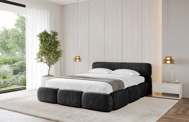 Bezug: Samt, Farbe: Schwarz - Casablanca 2316, Stoffbeschreibung: Polsterstoff Casablanca: „Pet-friendly“, leicht zu reinigen (CleanBOO+), wasserabweisend mit Lotuseffekt, scheuerfest (45.000 Martindale- Zyklen), Gewicht 310g/m2 ±5 %, Zimmer: Schlafzimmer, Länge: 226 cm, Breite: 152 cm, Höhe: 81 cm, Größe: 120x200 cm, Länge der Schlaffläche: 200 cm, Breite der Schlaffläche: 120 cm, Liegehöhe: 48 cm, Matratze: Mit H3 / H4 Taschenfederkern Matratze, Höhe der Matratze: 25 cm, Matratzentyp: Taschenfederkernmatratze, Bettkasten: Ja, Anzahl der Bettkasten: 1, Höhe der Bettkasten: 30 cm, Höhe des Kopfteils: 81 cm, Dicke des Kopfteils: 8 cm, Gepolsterte Rückseite: Nein - 1