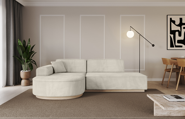 Bezug: Samt, Farbe: Beige - Paros 01, Stellvariante: Ottomane Links, Stoffbeschreibung: PAROS ist ein sehr weicher Möbelstoff mit einer angenehmen Haptik. (50.000 Martindale-Zyklen) 100 % PES, pillingarm(4-5), reibecht(4-5), lichtecht(6|7), Gewicht 260 g/m² ±5 %, Materialzusammensetzung: 100% Polyseter, Pilling Resistenz: 5, Abriebfestigkeit: 5, Scheuerbeständigkeit: 50000 Martindale-Zyklen, Zimmer: Wohnzimmer, Tiefe: 171 cm, Breite: 243 cm, Höhe: 83 cm, Anzahl der Sitzflächen: 4, Sitzfüllung: Wellenfeder + HR35 und T30-Schaum, Art der Rückenkissen: Rückenlehne - feste, Annzahl der Sitzkissen: 2, Anzahl der Zierkissen: 1, Tiefe der Armlehnen: 82 cm, Breite der Armlehnen: 20 cm, Höhe der Armlehnen: 58 cm, Breite der Ottomane: 109 cm, Tiefe der Ottomane: 151 cm, Tiefe der Sitzfläche: 62 cm, Sitzhöhe: 47 cm, Schlaffunktion: Ohne Schlaffunktion - 1