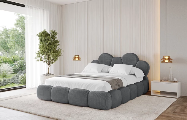 Bezug: Cord, Farbe: Dunkelgrau - Poso 115, Stoffbeschreibung: POSO ist ein angenehm anzufühlender Velours mit Kordstruktur (35000 MartindaleZyklen) und leicht zu reinigender Möbellstoff, lichtecht (5) und pillingarm (5), Gewicht 380 g/m2 ±5%, Zimmer: Schlafzimmer, Länge: 224 cm, Breite: 188 cm, Höhe: 110 cm, Größe: 160x200 cm, Länge der Schlaffläche: 200 cm, Breite der Schlaffläche: 160 cm, Liegehöhe: 48 cm, Matratze: Mit H3 / H4 Taschenfederkern Matratze, Höhe der Matratze: 25 cm, Matratzentyp: Taschenfederkernmatratze, Bettkasten: Ja, Anzahl der Bettkasten: 1, Höhe der Bettkasten: 33 cm, Höhe des Kopfteils: 110 cm, Dicke des Kopfteils: 12 cm, Gepolsterte Rückseite: Nein - 1