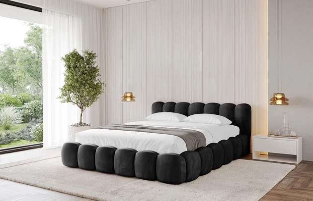 Bezug: Samt, Farbe: Schwarz - Casablanca 2316, Stoffbeschreibung: Polsterstoff Casablanca: „Pet-friendly“, leicht zu reinigen (CleanBOO+), wasserabweisend mit Lotuseffekt, scheuerfest (45.000 Martindale- Zyklen), Gewicht 310g/m2 ±5 %, Zimmer: Schlafzimmer, Länge: 226 cm, Breite: 152 cm, Höhe: 81 cm, Größe: 120x200 cm, Länge der Schlaffläche: 200 cm, Breite der Schlaffläche: 120 cm, Liegehöhe: 48 cm, Matratze: Mit H3 / H4 Taschenfederkern Matratze, Höhe der Matratze: 25 cm, Matratzentyp: Taschenfederkernmatratze, Bettkasten: Ja, Anzahl der Bettkasten: 1, Höhe der Bettkasten: 30 cm, Höhe des Kopfteils: 81 cm, Dicke des Kopfteils: 8 cm, Gepolsterte Rückseite: Nein - 1