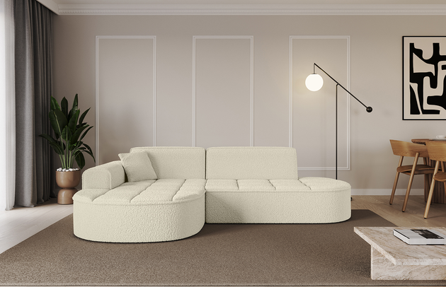 Bezug: Bouclé, Farbe: Beige - Quelle 02, Stellvariante: Ottomane Links, Stoffbeschreibung: polsterstoff-quelle-hochwertiger-boucle-stoff-strapazierfahig-atmungsaktiv-und-pflegeleicht-80-000-martindale-zyklen-100-pes-pillingarm4-5-gewicht-315-g-m2-±5, Materialzusammensetzung: 100% Polyseter, Pilling Resistenz: 5, Abriebfestigkeit: 4, Scheuerbeständigkeit: 80000 Martindale-Zyklen, Ausstattung: Zierkissen, Zimmer: Wohnzimmer, Tiefe: 171 cm, Breite: 243 cm, Höhe: 79,5 cm, Anzahl der Sitzflächen: 3, Sitzfüllung: Wellenfeder + HR35 und T30-Schaum, Art der Rückenkissen: Rückenlehne - feste, Annzahl der Sitzkissen: 2, Anzahl der Zierkissen: 1, Breite der Armlehnen: 20 cm, Höhe der Armlehnen: 58 cm, Breite der Ottomane: 109 cm, Tiefe der Ottomane: 151 cm, Tiefe der Sitzfläche: 62 cm, Sitzhöhe: 43,5 cm, Schlaffunktion: Ohne Schlaffunktion - 1