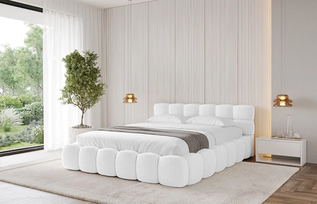 Bezug: Bouclé, Farbe: Weiß - Quelle 01, Stoffbeschreibung: Polsterstoff Quelle: hochwertiger Bouclé Stoff, strapazierfähig, atmungsaktiv und pflegeleicht. (80.000 Martindale-Zyklen) 100 % PES, pillingarm(4-5), Gewicht 315 g/m² ±5 %, Zimmer: Schlafzimmer, Länge: 226 cm, Breite: 152 cm, Höhe: 81 cm, Größe: 120x200 cm, Länge der Schlaffläche: 200 cm, Breite der Schlaffläche: 120 cm, Liegehöhe: 48 cm, Matratze: Mit H3 / H4 Taschenfederkern Matratze, Höhe der Matratze: 25 cm, Matratzentyp: Taschenfederkernmatratze, Bettkasten: Ja, Anzahl der Bettkasten: 1, Höhe der Bettkasten: 30 cm, Höhe des Kopfteils: 81 cm, Dicke des Kopfteils: 8 cm, Gepolsterte Rückseite: Nein - 1