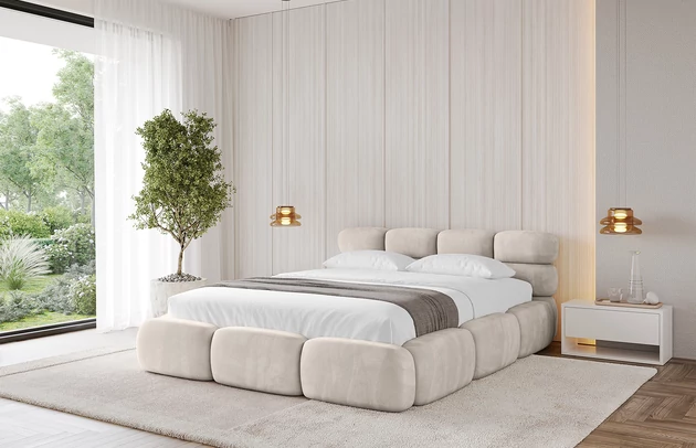 Bezug: Velvet, Farbe: Beige - Casablanca 2301, Stoffbeschreibung: Polsterstoff Casablanca: „Pet-friendly“, leicht zu reinigen (CleanBOO+), wasserabweisend mit Lotuseffekt, scheuerfest (45.000 Martindale- Zyklen), Gewicht 310g/m2 ±5 %, Zimmer: Schlafzimmer, Länge: 226 cm, Breite: 152 cm, Höhe: 81 cm, Größe: 120x200 cm, Länge der Schlaffläche: 200 cm, Breite der Schlaffläche: 120 cm, Liegehöhe: 48 cm, Matratze: Mit H3 / H4 Taschenfederkern Matratze, Höhe der Matratze: 25 cm, Matratzentyp: Taschenfederkernmatratze, Bettkasten: Ja, Anzahl der Bettkasten: 1, Höhe der Bettkasten: 30 cm, Höhe des Kopfteils: 81 cm, Dicke des Kopfteils: 8 cm, Gepolsterte Rückseite: Nein - 1