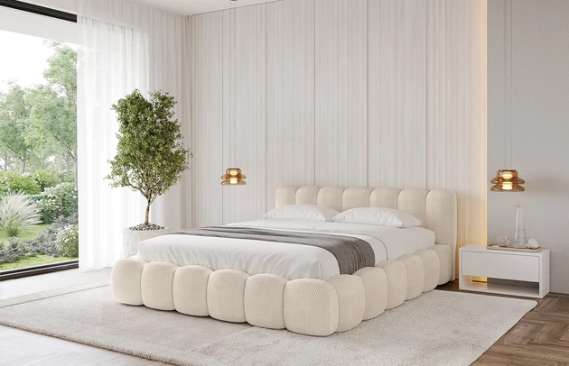 Bezug: Cord, Farbe: Beige - Poso 105, Stoffbeschreibung: POSO ist ein angenehm anzufühlender Velours mit Kordstruktur (35000 MartindaleZyklen) und leicht zu reinigender Möbellstoff, lichtecht (5) und pillingarm (5), Gewicht 380 g/m2 ±5%, Zimmer: Schlafzimmer, Länge: 226 cm, Breite: 212 cm, Höhe: 81 cm, Größe: 180x200 cm, Länge der Schlaffläche: 200 cm, Breite der Schlaffläche: 180 cm, Liegehöhe: 48 cm, Matratze: Mit H3 / H4 Taschenfederkern Matratze, Höhe der Matratze: 25 cm, Matratzentyp: Taschenfederkernmatratze, Bettkasten: Ja, Anzahl der Bettkasten: 1, Höhe der Bettkasten: 30 cm, Höhe des Kopfteils: 81 cm, Dicke des Kopfteils: 8 cm, Gepolsterte Rückseite: Nein - 1