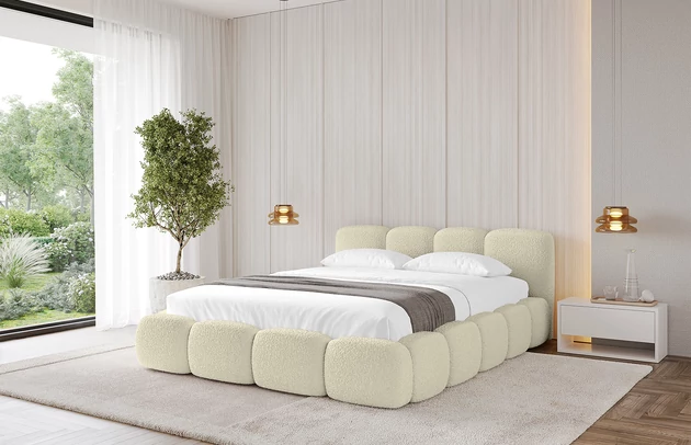 Bezug: Bouclé, Farbe: Beige - Quelle 02, Stoffbeschreibung: Polsterstoff Quelle: hochwertiger Bouclé Stoff, strapazierfähig, atmungsaktiv und pflegeleicht. (80.000 Martindale-Zyklen) 100 % PES, pillingarm(4-5), Gewicht 315 g/m² ±5 %, Zimmer: Schlafzimmer, Länge: 226 cm, Breite: 232 cm, Höhe: 81 cm, Größe: 200x200 cm, Länge der Schlaffläche: 200 cm, Breite der Schlaffläche: 200 cm, Liegehöhe: 48 cm, Matratze: Mit H3 / H4 Taschenfederkern Matratze, Höhe der Matratze: 25 cm, Matratzentyp: Taschenfederkernmatratze, Bettkasten: Ja, Anzahl der Bettkasten: 1, Höhe der Bettkasten: 30 cm, Höhe des Kopfteils: 81 cm, Dicke des Kopfteils: 8 cm, Gepolsterte Rückseite: Nein - 1