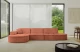 Bezug: Samt, Farbe: Apricot - Dream Velvet 202.07, Stellvariante: Ottomane Links, Stoffbeschreibung: Polsterstoff Dream Velvet: Wasserabweisender und leicht zu reinigender Möbelstoff, scheuerfest (30.000 Martindale-Zyklen) lichtecht (6) und pillingarm (4-5), aus 100 % PES, Gewicht 360 g/m2 ±5 %, Materialzusammensetzung: 100% Polyseter, Pilling Resistenz: 4.maj, Abriebfestigkeit: 5, Scheuerbeständigkeit: 30000 Martindale-Zyklen, Ausstattung: Zierkissen, Zimmer: Wohnzimmer, Tiefe: 171 cm, Breite: 328 cm, Höhe: 79,5 cm, Anzahl der Sitzflächen: 4, Sitzfüllung: Wellenfeder + HR35 und T30-Schaum, Art der Rückenkissen: Rückenlehne - feste, Annzahl der Sitzkissen: 3, Anzahl der Zierkissen: 1, Breite der Armlehnen: 20 cm, Höhe der Armlehnen: 58 cm, Breite der Ottomane: 109 cm, Tiefe der Ottomane: 151 cm, Tiefe der Sitzfläche: 62 cm, Sitzhöhe: 43,5 cm, Schlaffunktion: Ohne Schlaffunktion - 1