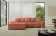 Bezug: Samt, Farbe: Apricot - Dream Velvet 202.07, Stellvariante: Ottomane Links, Stoffbeschreibung: Polsterstoff Dream Velvet: Wasserabweisender und leicht zu reinigender Möbelstoff, scheuerfest (30.000 Martindale-Zyklen) lichtecht (6) und pillingarm (4-5), aus 100 % PES, Gewicht 360 g/m2 ±5 %, Materialzusammensetzung: 100% Polyseter, Pilling Resistenz: 4, Abriebfestigkeit: 5, Scheuerbeständigkeit: 100000 Martindale-Zyklen, Zimmer: Wohnzimmer, Tiefe: 164 cm, Breite: 267 cm, Höhe: 69 cm, Länge der Schlaffläche: 214 cm, Breite der Schlaffläche: 119 cm, Liegehöhe: 38 cm, Anzahl der Sitzflächen: 4, Sitzfüllung: Wellenfeder + HR35 und T30-Schaum, Anzahl der Rückenkissen: 5, Art der Rückenkissen: Rückenkissen, Annzahl der Sitzkissen: 2, Anzahl der Zierkissen: 2, Material der Füße: Kunststoff, Höhe der Füße: 1 cm, Farbe der Füße: Schwarz, Breite der Armlehnen: 25 cm, Breite der Ottomane: 111 cm, Tiefe der Ottomane: 125 cm, Tiefe der Sitzfläche: 47 cm, Sitzhöhe: 38 cm, Art des Stauraumes: Innenfach geschlossen, Schlaffunktion: Mit Schlaffunktion - 1