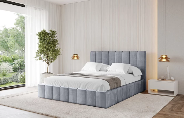 Bezug: Samt, Farbe: Grau - Casablanca 2314, Stoffbeschreibung: Polsterstoff Casablanca: „Pet-friendly“, leicht zu reinigen (CleanBOO+), wasserabweisend mit Lotuseffekt, scheuerfest (45.000 Martindale- Zyklen), Gewicht 310g/m2 ±5 %, Zimmer: Schlafzimmer, Länge: 215 cm, Breite: 176 cm, Höhe: 105 cm, Größe: 160x200 cm, Länge der Schlaffläche: 200 cm, Breite der Schlaffläche: 160 cm, Liegehöhe: 48 cm, Matratze: Mit H3 / H4 Taschenfederkern Matratze, Höhe der Matratze: 25 cm, Matratzentyp: Taschenfederkernmatratze, Bettkasten: Ja, Anzahl der Bettkasten: 1, Höhe der Bettkasten: 30 cm, Höhe des Kopfteils: 105 cm, Dicke des Kopfteils: 8 cm, Gepolsterte Rückseite: Nein - 1