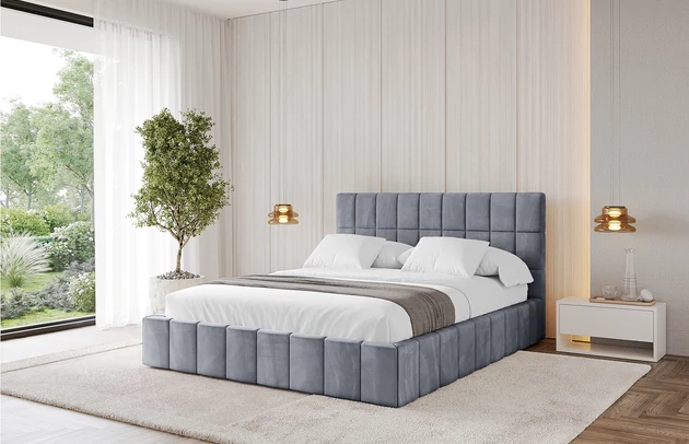 Bezug: Samt, Farbe: Grau - Casablanca 2314, Stoffbeschreibung: Polsterstoff Casablanca: „Pet-friendly“, leicht zu reinigen (CleanBOO+), wasserabweisend mit Lotuseffekt, scheuerfest (45.000 Martindale- Zyklen), Gewicht 310g/m2 ±5 %, Zimmer: Schlafzimmer, Länge: 215 cm, Breite: 136 cm, Höhe: 105 cm, Größe: 120x200 cm, Länge der Schlaffläche: 200 cm, Breite der Schlaffläche: 120 cm, Liegehöhe: 48 cm, Matratze: Mit H3 / H4 Taschenfederkern Matratze, Höhe der Matratze: 25 cm, Matratzentyp: Taschenfederkernmatratze, Bettkasten: Ja, Anzahl der Bettkasten: 1, Höhe der Bettkasten: 30 cm, Höhe des Kopfteils: 105 cm, Dicke des Kopfteils: 8 cm, Gepolsterte Rückseite: Nein - 1