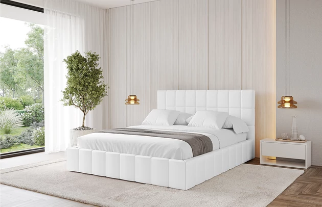 Bezug: Kunstleder, Farbe: Weiß - Soft 17, Stoffbeschreibung: Polsterstoff SOFT:Leicht zu reinigendes Lederimitat. scheuerfest (100.000 Martindale-Zyklen). lichtecht (6). reibecht (4-5). 100%PU (Oberseite) + 75%PES mit 25%CO (Unterseite), Zimmer: Schlafzimmer, Länge: 215 cm, Breite: 156 cm, Höhe: 105 cm, Größe: 140x200 cm, Länge der Schlaffläche: 200 cm, Breite der Schlaffläche: 140 cm, Liegehöhe: 48 cm, Matratze: Mit H3 / H4 Taschenfederkern Matratze, Höhe der Matratze: 25 cm, Matratzentyp: Taschenfederkernmatratze, Bettkasten: Ja, Anzahl der Bettkasten: 1, Höhe der Bettkasten: 30 cm, Höhe des Kopfteils: 105 cm, Dicke des Kopfteils: 8 cm, Gepolsterte Rückseite: Nein - 1