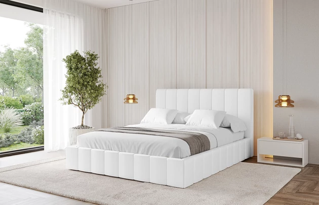 Bezug: Kunstleder, Farbe: Weiß - Soft 17, Stoffbeschreibung: Polsterstoff SOFT:Leicht zu reinigendes Lederimitat. scheuerfest (100.000 Martindale-Zyklen). lichtecht (6). reibecht (4-5). 100%PU (Oberseite) + 75%PES mit 25%CO (Unterseite), Zimmer: Schlafzimmer, Länge: 215 cm, Breite: 176 cm, Höhe: 105 cm, Größe: 160x200 cm, Länge der Schlaffläche: 200 cm, Breite der Schlaffläche: 160 cm, Liegehöhe: 48 cm, Matratze: Mit H3 / H4 Taschenfederkern Matratze, Höhe der Matratze: 25 cm, Matratzentyp: Taschenfederkernmatratze, Bettkasten: Ja, Anzahl der Bettkasten: 1, Höhe der Bettkasten: 30 cm, Höhe des Kopfteils: 105 cm, Dicke des Kopfteils: 8 cm, Gepolsterte Rückseite: Nein - 1