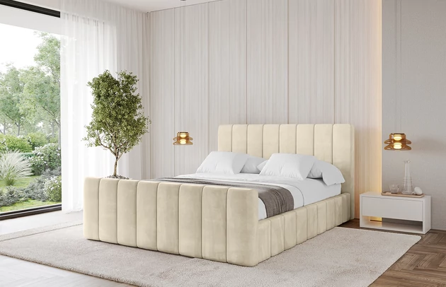 Bezug: Samt, Farbe: Beige - Monolith 4, Stoffbeschreibung: MONOLITH: Wasserabweisender und leicht zu reinigender Möbelstoff, scheuerfest (100.000 Martindale-Zyklen) lichtecht (5) und pillingarm (4-5), aus 100 % PES, Gewicht 330 g/m2 ±5 %, Zimmer: Schlafzimmer, Länge: 222 cm, Breite: 136 cm, Höhe: 105 cm, Größe: 120x200 cm, Länge der Schlaffläche: 200 cm, Breite der Schlaffläche: 120 cm, Liegehöhe: 48 cm, Matratze: Mit H3 / H4 Taschenfederkern Matratze, Höhe der Matratze: 25 cm, Matratzentyp: Taschenfederkernmatratze, Bettkasten: Ja, Anzahl der Bettkasten: 1, Höhe der Bettkasten: 30 cm, Höhe des Kopfteils: 105 cm, Dicke des Kopfteils: 8 cm, Dicke des Fußteils: 7 cm, Gepolsterte Rückseite: Nein - 1