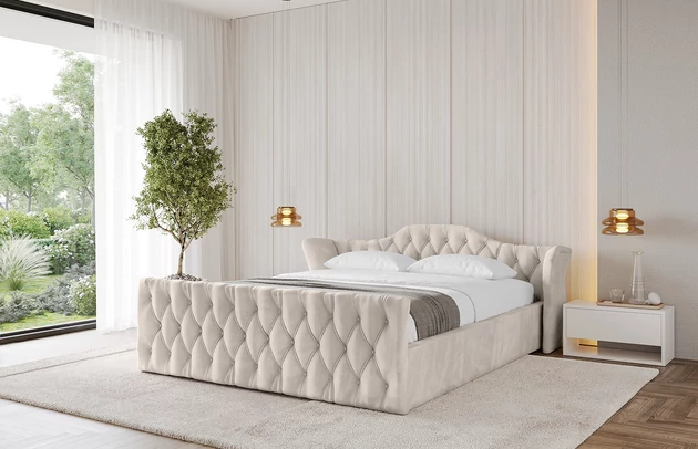 Bezug: Velvet, Farbe: Beige - Casablanca 2301, Stoffbeschreibung: Polsterstoff Casablanca: „Pet-friendly“, leicht zu reinigen (CleanBOO+), wasserabweisend mit Lotuseffekt, scheuerfest (45.000 Martindale- Zyklen), Gewicht 310g/m2 ±5 %, Zimmer: Schlafzimmer, Länge: 222 cm, Breite: 136 cm, Höhe: 81 cm, Größe: 120x200 cm, Länge der Schlaffläche: 200 cm, Breite der Schlaffläche: 120 cm, Liegehöhe: 48 cm, Matratze: Mit H3 / H4 Taschenfederkern Matratze, Höhe der Matratze: 25 cm, Matratzentyp: Taschenfederkernmatratze, Bettkasten: Ja, Anzahl der Bettkasten: 1, Höhe der Bettkasten: 30 cm, Höhe des Kopfteils: 81 cm, Dicke des Kopfteils: 8 cm, Dicke des Fußteils: 7 cm, Gepolsterte Rückseite: Nein - 1