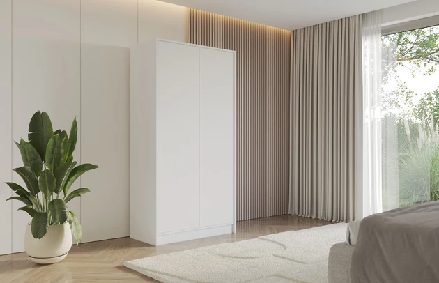 Material: Holzwerkstoff, Material der Rückwand: MDF, Farbe: Weiß, Griffe: TIP-ON-System, Zimmer: Schlafzimmer, Anzahl der Türen: 2, Anzahl der Kleiderstangen: 2, Front-Typ: Glatt, Art der Griffe: TIP-ON-System, Art der Türen: Flügeltüren, Breite: 102 cm, Tiefe: 51 cm, Höhe: 200 cm, Länge der Kleiderstange 1: 48 cm, Länge der Kleiderstange 2: 48 cm, Fachinnenmaß - Höhe: 36 cm, Fachinnenmaß - Breite: 49 cm, Fachinnenmaß - Tiefe: 49 cm, Größe: 102 cm x 51 cm x 200 cm - 1