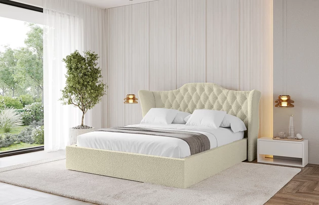 Bezug: Bouclé, Farbe: Beige - Quelle 02, Stoffbeschreibung: Polsterstoff Quelle: hochwertiger Bouclé Stoff, strapazierfähig, atmungsaktiv und pflegeleicht. (80.000 Martindale-Zyklen) 100 % PES, pillingarm(4-5), Gewicht 315 g/m² ±5 %, Zimmer: Schlafzimmer, Länge: 215 cm, Breite: 136 cm, Höhe: 105 cm, Größe: 120x200 cm, Länge der Schlaffläche: 200 cm, Breite der Schlaffläche: 120 cm, Liegehöhe: 48 cm, Matratze: Mit H3 / H4 Taschenfederkern Matratze, Höhe der Matratze: 25 cm, Matratzentyp: Taschenfederkernmatratze, Bettkasten: Ja, Anzahl der Bettkasten: 1, Höhe der Bettkasten: 30 cm, Höhe des Kopfteils: 105 cm, Dicke des Kopfteils: 8 cm, Gepolsterte Rückseite: Nein - 1