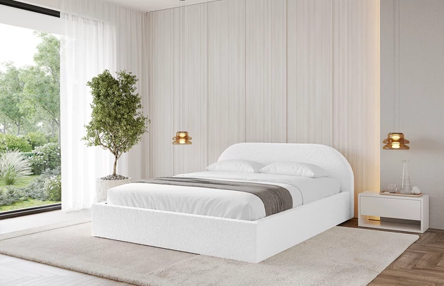 Bezug: Bouclé, Farbe: Weiß - Quelle 01, Stoffbeschreibung: Polsterstoff Quelle: hochwertiger Bouclé Stoff, strapazierfähig, atmungsaktiv und pflegeleicht. (80.000 Martindale-Zyklen) 100 % PES, pillingarm(4-5), Gewicht 315 g/m² ±5 %, Zimmer: Schlafzimmer, Länge: 215 cm, Breite: 136 cm, Höhe: 81 cm, Größe: 120x200 cm, Länge der Schlaffläche: 200 cm, Breite der Schlaffläche: 120 cm, Liegehöhe: 48 cm, Matratze: Mit H3 / H4 Taschenfederkern Matratze, Höhe der Matratze: 25 cm, Matratzentyp: Taschenfederkernmatratze, Bettkasten: Ja, Anzahl der Bettkasten: 1, Höhe der Bettkasten: 30 cm, Höhe des Kopfteils: 105 cm, Dicke des Kopfteils: 8 cm, Gepolsterte Rückseite: Nein - 1