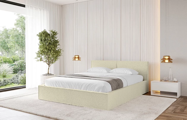 Bezug: Bouclé, Farbe: Beige - Quelle 02, Stoffbeschreibung: Polsterstoff Quelle: hochwertiger Bouclé Stoff, strapazierfähig, atmungsaktiv und pflegeleicht. (80.000 Martindale-Zyklen) 100 % PES, pillingarm(4-5), Gewicht 315 g/m² ±5 %, Zimmer: Schlafzimmer, Länge: 215 cm, Breite: 156 cm, Höhe: 81 cm, Größe: 140x200 cm, Länge der Schlaffläche: 200 cm, Breite der Schlaffläche: 140 cm, Liegehöhe: 48 cm, Matratze: Mit H3 / H4 Taschenfederkern Matratze, Höhe der Matratze: 25 cm, Matratzentyp: Taschenfederkernmatratze, Bettkasten: Ja, Anzahl der Bettkasten: 1, Höhe der Bettkasten: 30 cm, Höhe des Kopfteils: 105 cm, Dicke des Kopfteils: 8 cm, Gepolsterte Rückseite: Nein - 1